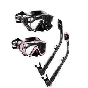 Aegend Snorkeling Gear for Adult Kid - Anti-Fog Mask with Top Dry Valve, Black and Pink