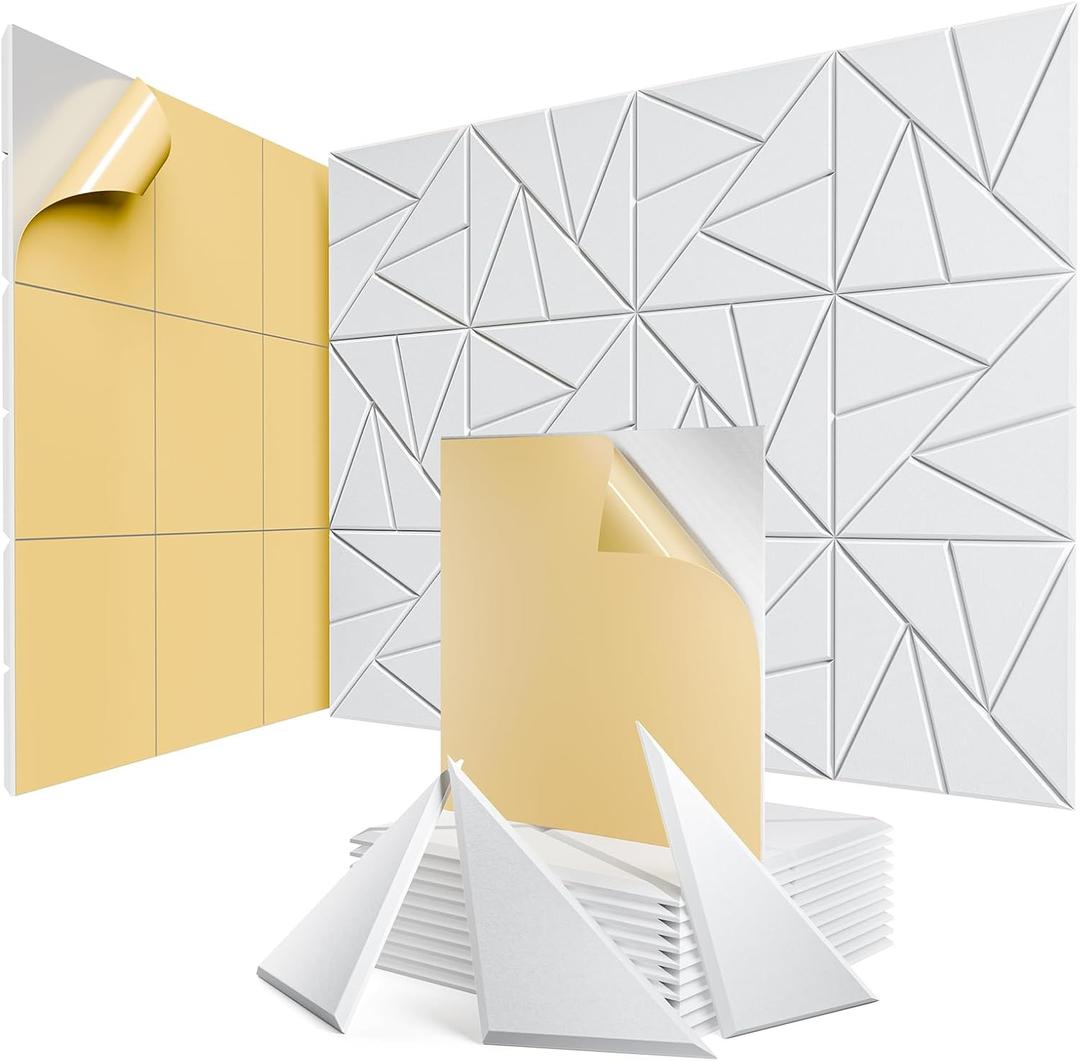12 Pack Acoustic Panels with Self-Adhesive, 12"X 12"X 0.4"Sound Proof Foam Panels, Sound Panels High Density, Soundproof Wall Panels for Home Studio Office-White