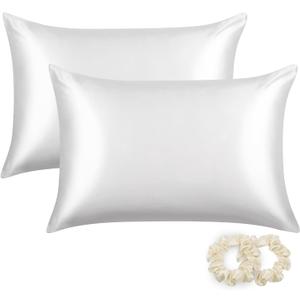 ALASKA BEAR Silk Pillowcases 2 Pack 22 Momme Mulberry Silk Pillow Cases, Queen Size(Set of Two, Cool White)
