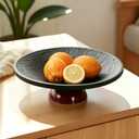 Large Fruit Bowl for Kitchen Counter, Decorative Pedestal Bowl Dessert Platter with Drain, 9.84” Diameter & 3.15” Height Fruit Basket Bowl for Fruits, Dessert, Snack (BLACK)