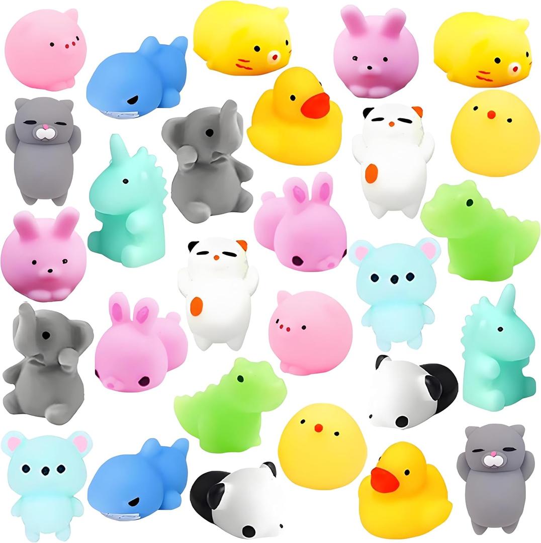 28 Pcs Mochi Squishies Toys Filled Hearts for Easter Egg Hunt Basket Stuffer, Mochi Squeezes Toys for Boys Girls Easter Party Favors Goodie Bag