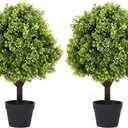 27 Realistic Artificial Boxwood Topiary Trees Set of 2, Faux Boxwood Plants Outdoor UV-Resistant, No Maintenance Curb Appeal Fake Evergreen Bushes & Shrubs for Front Porch Outside Planter Decor