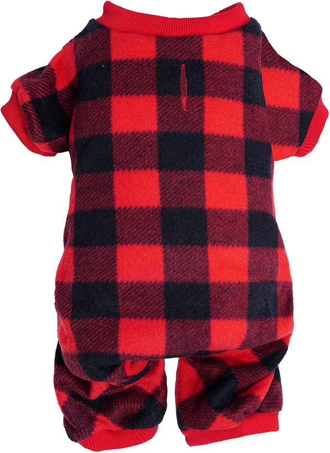 Pet Christmas Pajamas Red Black Buffalo Plaid Jumpsuit Dog Cat Soft Winter Clothes Puppy Doggie Checkered Sweater S