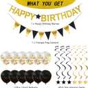 Happy Birthday Banner - Gold Birthday Banner with Garland, Balloons and Hanging Swirls for Party Decorations
