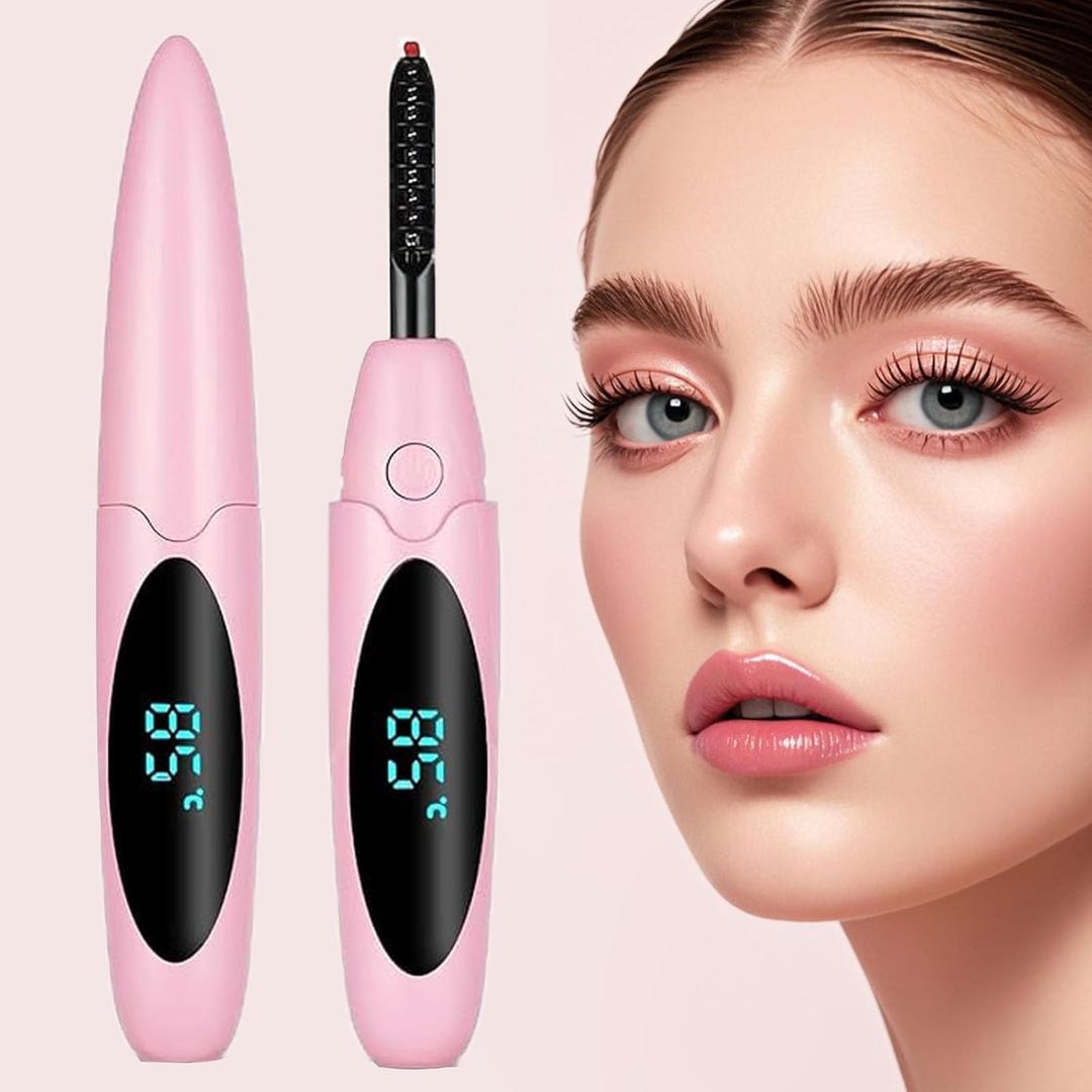 Heated Eyelash Curlers Electric Eyelash Curler with LED Display, 3 Temperature Modes Anti-Burn USB Rechargeable Natural Curling 24H Long Lasting for Women Makeup Tools Gifts RT911 (Pink)