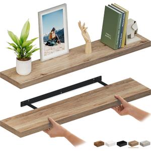 Ballucci Floating Shelves for Wall, 48" Wood Wall Shelf Set of 2, with Invisible Brackets for Bathroom, Living Room, Bedroom, Kitchen, Nursery, 8" Deep, Oak Finish