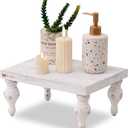 Wood Tray - 12 x 9 x 5.5in Farmhouse Decor Display Stand, Kitchen Counter Tray, Rustic Coffee Bar Decor (Linen White, 220lb Capacity, 2.61lbs)