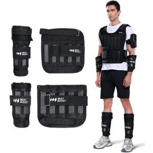 Ankle Wrist Weights 4lb/10lb/15lb/20lb/25lb Adjustable BeatBoost Leg Arm Weights for Men Walking Pilates Exercise Workout Gym Aerobics (Black)