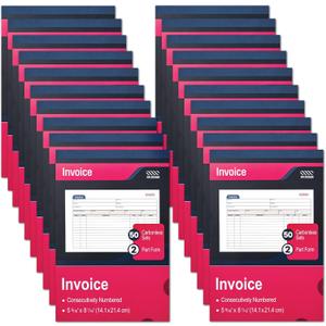 XKDOUS 20 Pack Invoice Book, 2-Part Carbonless, 5-9/16" x 8-7/16" Invoice Receipt Book for Small Business, 50 Sets per Book