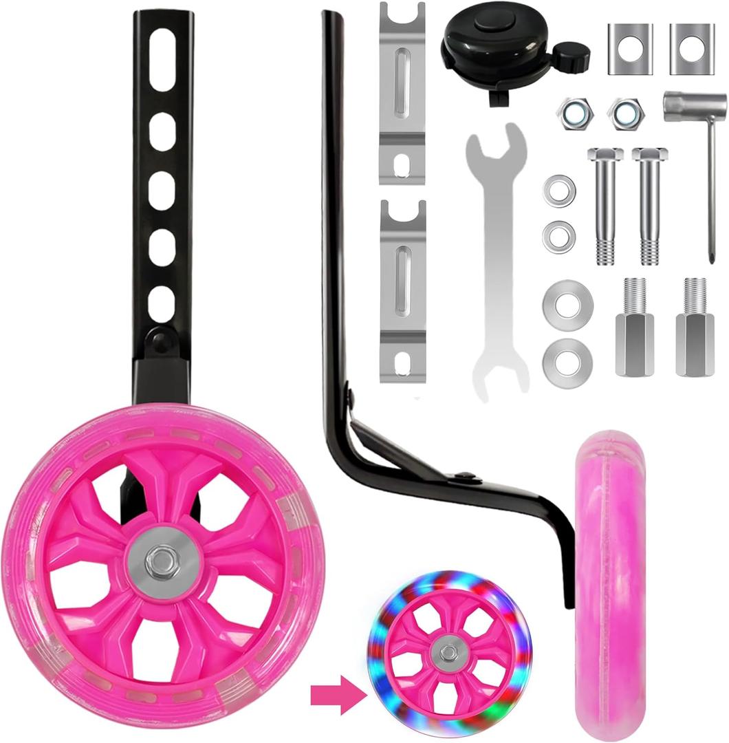 Training wheels with Silent Flash wheels - Fits 12, 14. 16, 18, 20 Inch kids' Bikes (New Flash Pink)