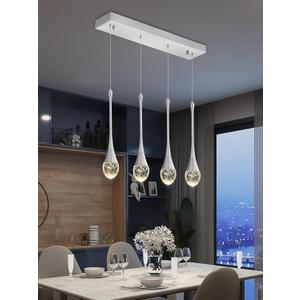 ykolupty Dining Room Light Fixture 4-Light Silver Kitchen Island Lighting Industrial Linear Crystal Chandeliers for Dining Room Pendant Light Fixture for Living Room Hallway Bedroom, Rectangle 4-Lights