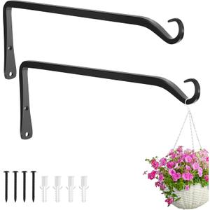 Gtongoko 2 Pack 12 Inch Metal Plant Hangers Wall Hooks for Hanging Plant Brackets, Outdoor Hooks for Hanging Bird Feeders, Flower Baskets, Lanterns, Wind Chinme, Solar Lamps