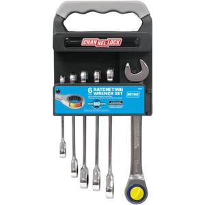 Channellock 38041 Ratcheting Wrench Set Metric On Rack, 6-Piece, Silver