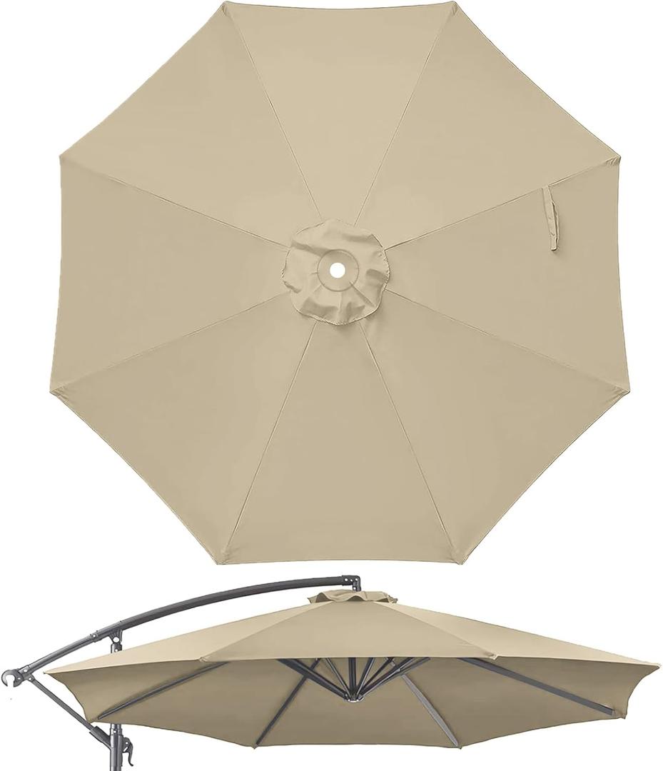 10ft Patio Umbrella Replacement Canopy for 8 ribs, Fits Hanging Offset Cantilever Market Outdoor Patio ShadesCanopy Only (Khaki)
