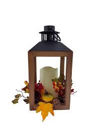 Wood Lantern with Faux Succulents and LED Candle Centerpiece,