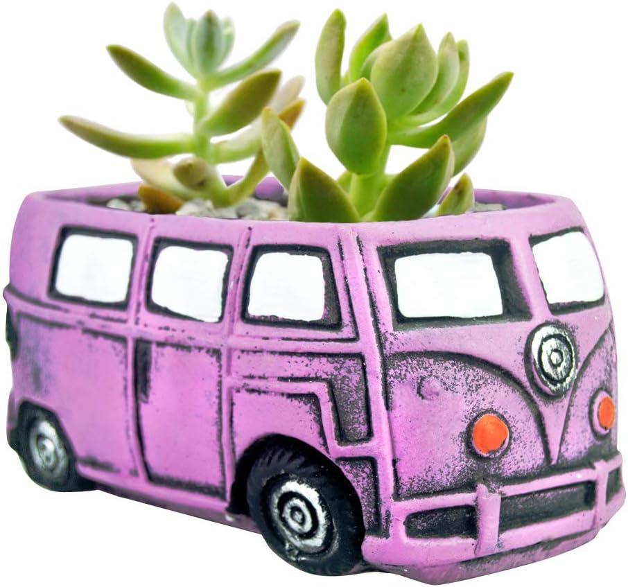 Cute Succulent Plants Pots, Small Planter Pots with Drainage Hole, Flower Pots for Home Indoor Outdoor Garden Decoration (Purple Bus)