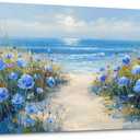 SLYCAY Extra Large Beach Canvas Wall Art, Coastal Sunset Nature Landscape Paintings Blue Flower Ocean Pictures Bathroom Wall Decor Living Room Office Bathroom Home Decor Artwork 24"X48"