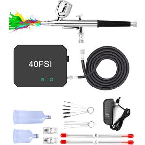 Airbrush Kit with Compressor - High-Pressure Portable Air Brush with 0.2/0.3/0.5mm Nozzle, Non-Clogging Spray Gun with Cleaning Brush for Painting Model Barber Cake