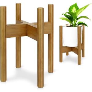 Blvornl 1 Pack Adjustable Plant Stand Indoor, 11.8 in Mid Century Plant Holder, Stable Bamboo Plant Stand for 7-11in Flower Potts (Excluding Potted Plants) (Walnut)