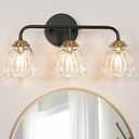 Vintage 3 Light Vanity Light, Black and Gold Bathroom Vanity Light Fixtures, Bathroom Light Fixtures with Glass Shade, Antique Vanity Light Fixtures Over Mirror, Wall Sconce for Bedroom, Living Room