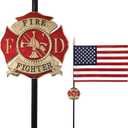 Firefighter Veteran Grave Marker with American Flag - 30" Tall Cemetery Graveside Memorial with Officially Licensed Seal - by Allied Flag