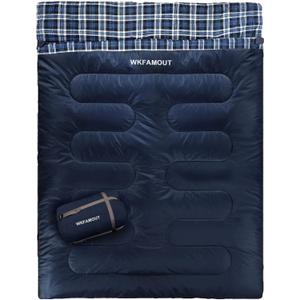 Double Sleeping Bag for Adults Machine Washable 2 Person Camping Sleeping Bag Queen Size Waterproof with Compression Sack for Cold Weather 3-4 Seasons