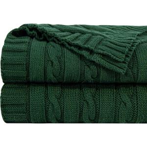 NTBAY 100% Pure Cotton Cable Knit Throw Blanket, Super Soft Warm 51x67 Knitted Throw Blanket for Couch, Sofa, Chair, Bed - Extra Cozy, Machine Washable, Comfortable Home Decor, Dark Green