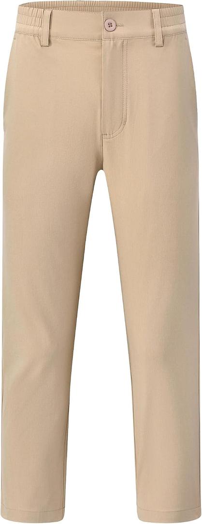 Boys Dress Pants School Uniform Golf Pants Kids Elastic Waist Chino Slacks with Pockets (S)