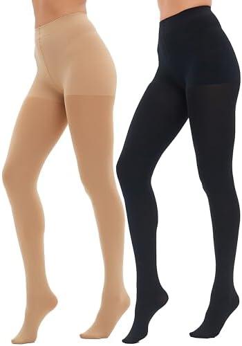 HeyUU Women's 100D Run Resistant Control Top Tights, Soft Opaque Pantyhose, High Waist & Elastic XL