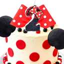 LaVenty 2nd Birthday Decor for Cake Red with Bowknot, Red Birthday Decorations for red Polka Dot Bow Party Decoration, Girls Pink Bday Decoration