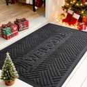 Mibao Front Door Mat Outside Entrance, Durable Outdoor Indoor Mat, Low Profile Heavy Duty Doormat, Non-Slip, Traps Dirt and Moisture, Easy Clean Patio Porch Entryway Mat, 29.5" x 17", Black