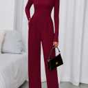 PRETTYGARDEN Long Sleeve Jumpsuit for Women 2026 Fall Date Night Rompers Dressy Casual One Piece Mock Neck Jumpsuits Pockets (L)
