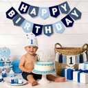 DCJHFJ Felt Navy Blue Happy Birthday High Chair Banner Pre-Strung Birthday Hanging Decoration for Baby Boy 1st Birthday Party Decorations