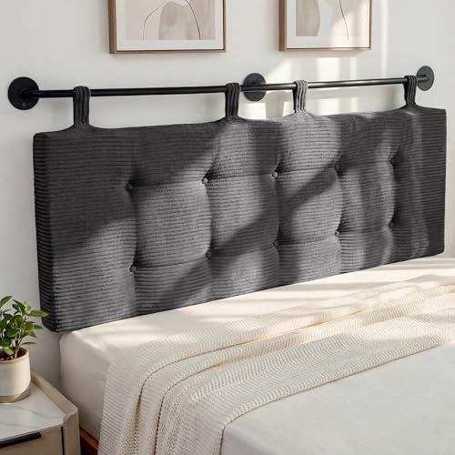 HIGOGOGO Wall Mounted Headboards for King Size Bed, Hanging Head Board Wall with Button Tufting, Adjustable Height Headboard for Bedroom, Darkgrey