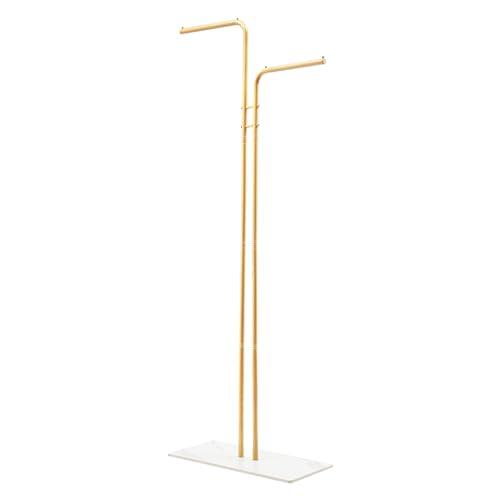 YUYFCC Freestanding Coat Rack Modern Metal Clothing Display Rack Holder Double-pole Coat Racks Hanger Stand with Marble Base for Home Entryway Living Room Bedroom Office (Gold & White)