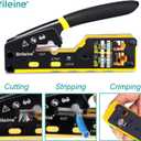 Brileine RJ45 Crimp Tool Pass Through Crimper for RJ45 Connectors / Cat6 Cat6a Cat5 Cat5e Connector Ethernet Crimper Tool with Mini Cable Stripper