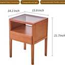 JIKUGO Bamboo Nightstand with Tempered Glass Surface, No Assembly Bedside Table with Storage Shelf, Walnut, 15.8 x 14.2 x 21.7 Inches