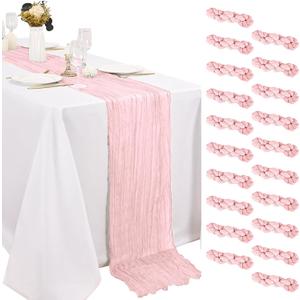 Pink Cheesecloth Table Runner 20 x120 Inch - 10FT Boho Rustic Gauze Cheese Cloth Table Runner for Wedding, Anniversary, Baby Shower, Easter, Spring Home Decor (20pack)