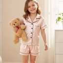 HONGTEYA 3 Piece Girls Clothes Sets, Silk Satin Teens Outfit Size 8-15 Years (Pink, L)
