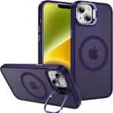 3 x DEERLAMN for iPhone 14/iPhone 13 Case with Stand,[Compatible with Magsafe][Built-in Camera Bracket] Shockproof Drop Protection Slim Translucent Matte Phone Cover for Women Men-Dark Purple