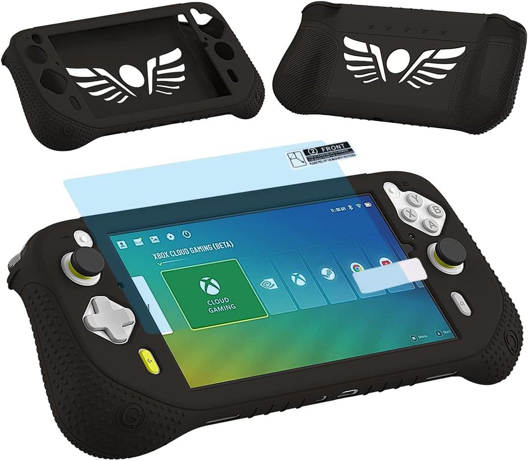 JCHPINE Silicone Cover Case for Logitech G Cloud Gaming Handheld, Protective Skin Sleeve for Logitech G Cloud Gaming Console Screen Film Protector Accessories (Black Case and Screen Film)