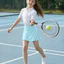 Stelle Girls Tennis Skort with Built-in Shorts & Pockets, Pleated Skirt (Blue, XL)
