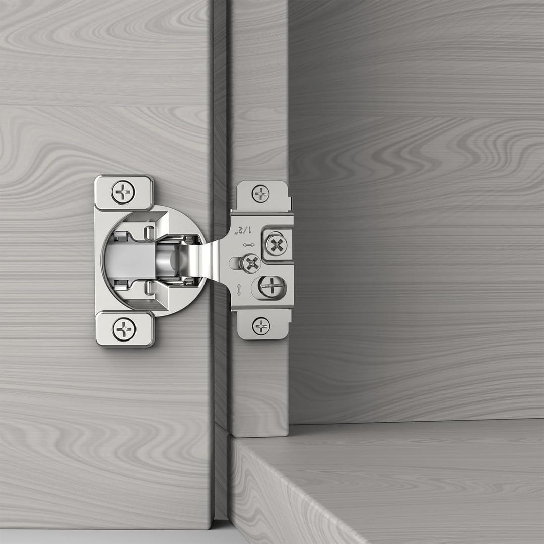 Furniware 50 Pieces 1/2" Overlay Soft Close Concealed Hinge for Face Frame Cabinet Door, 2-Hole Flush Mount Cabinet Door Hinge with Detachable Damper for Speed Control, 105 Opening Angle