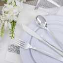 WELLIFE 700 Pieces Silver Plastic Dinnerware Set for 100 Guests - Includes Plates, Cups, Napkins, and Disposable Cutlery - Elegant White & Silver Design, Perfect for Parties and Events