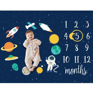 Baby Monthly Milestone Star Astronaut Boy Blanket - Newborn Swaddle, Party Favors, Photography Backdrop Props, Dark Party Supplies 40 * 50IN