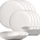 Villeroy & Boch Artesano Original 16-Piece Dinnerware Set, Service for 4, Dinner and Salad Plates, Pasta and Rice Bowls, Premium Porcelain, Made in Germany, Microwave and Dishwasher Safe, Creamy White