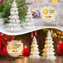 Tfro & Cile White Ceramic Christmas Tree Decor Xmas Indoor Statue 2 PCS Tabletop Home Decoration LED Light Figurines for Party