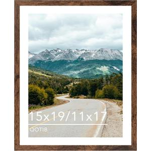Wood 15x19 Picture Frame with 11x17 Mat Deep Brown, Display 11x17 with Mat or 15x19 Without Mat, Wood 15 by 19 Photo Frame, 15 x 19 Frame for Wall Hanging Display, Deep Brown
