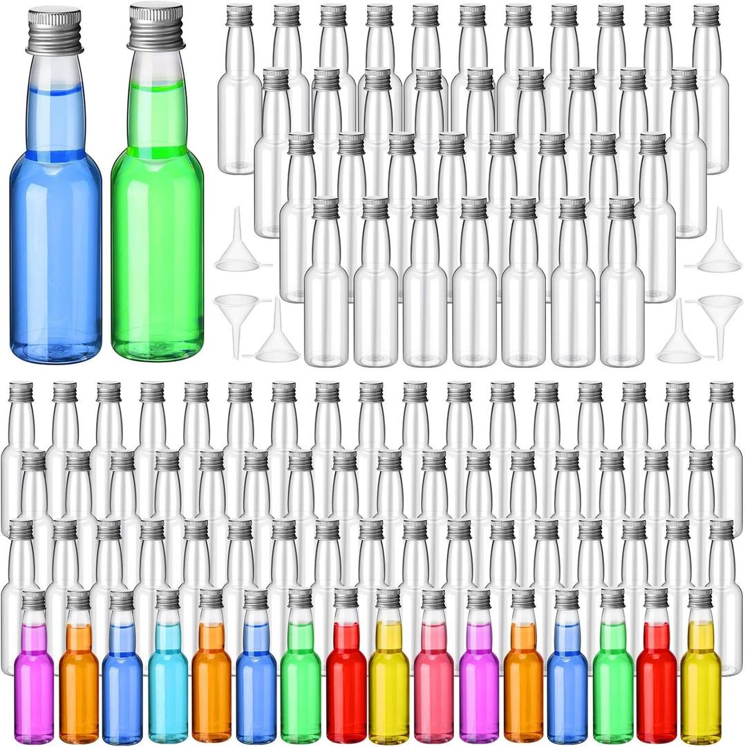 120 Pcs Mini Liquor Bottles Airtight Shot Miniature Empty Plastic Alcohol Spirit Shot Bottles with Funnels for Party Favors, Weddings(3.3 oz,Silver) 120 Pcs Mini Liquor Bottles Airtight Shot Miniature Empty Plastic Alcohol Spirit Shot Bottles with Funnels for Party Favors, Weddings(3.3 oz,Silver)