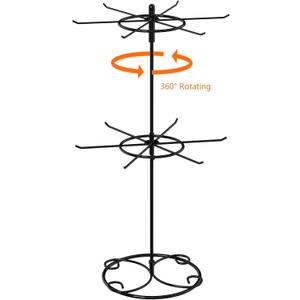 JHJFRAWY Jewelry Stand Organizer, 2-Tier Rotating Necklace Organizer, Spinning Jewelry Keychain Display Tree with 12 Hooks, Easy Assembly for Bedroom and Retail (8.7N, Black)